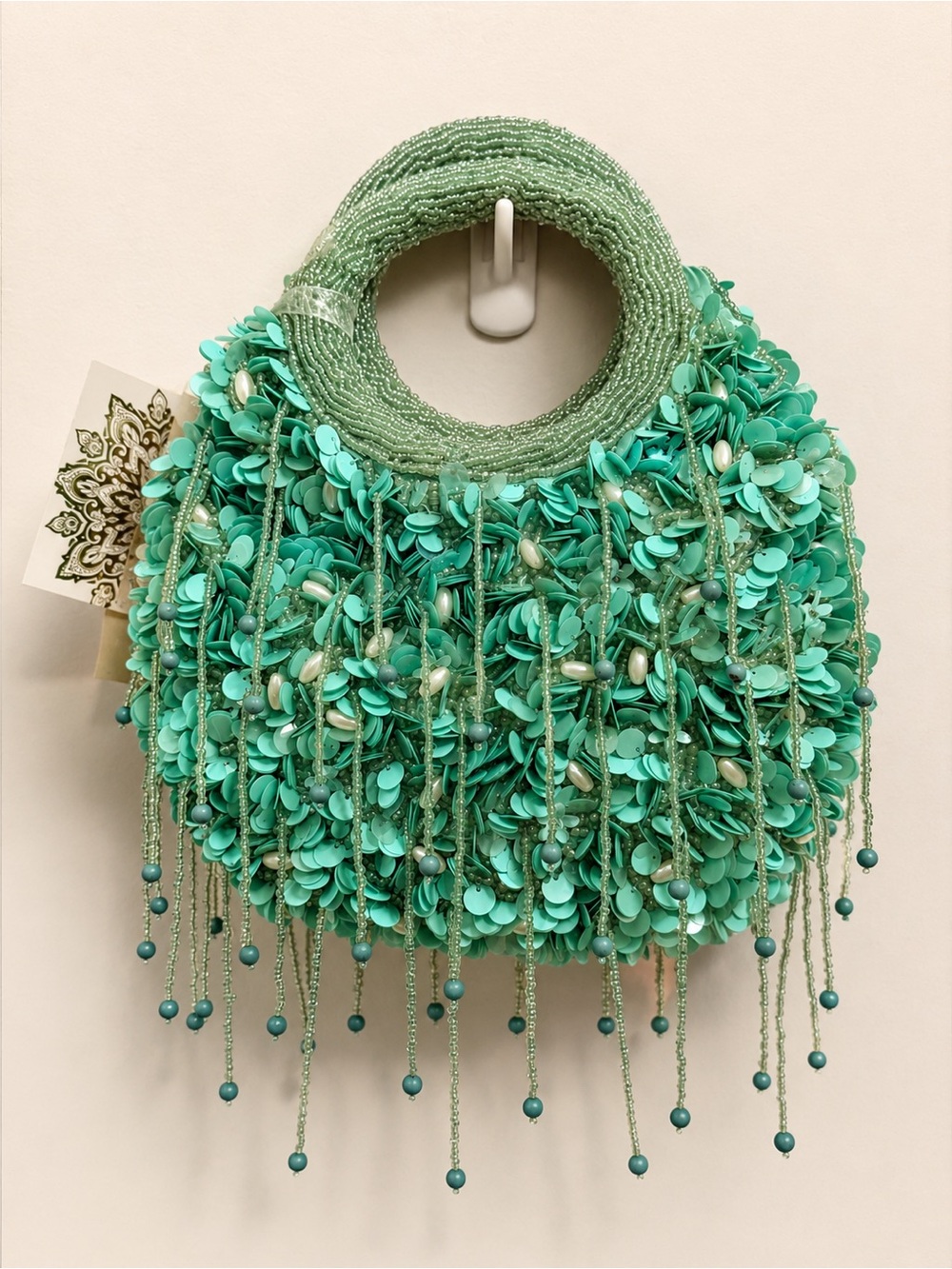 Beaded Teal Floral Sequin Handbag